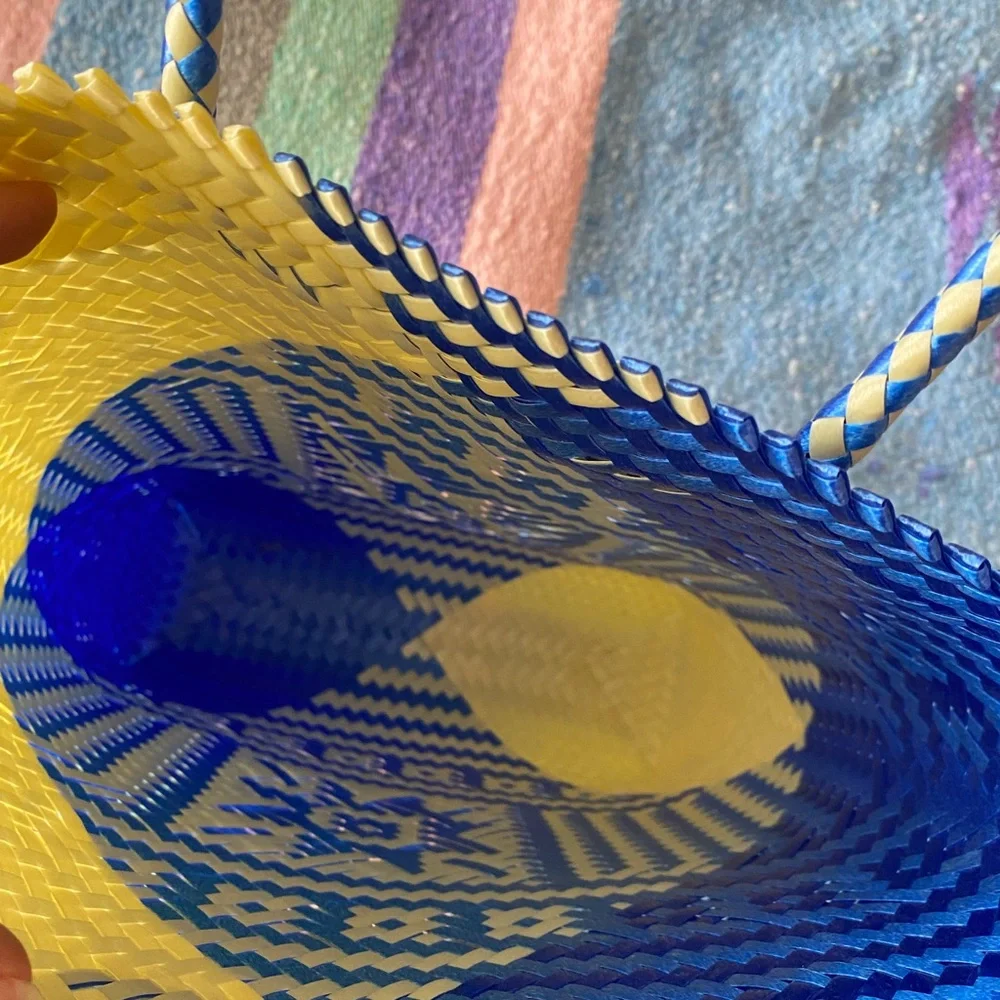 Oaxacan Handwoven Blue & White Tote Bag Purse - Picture 5 of 8